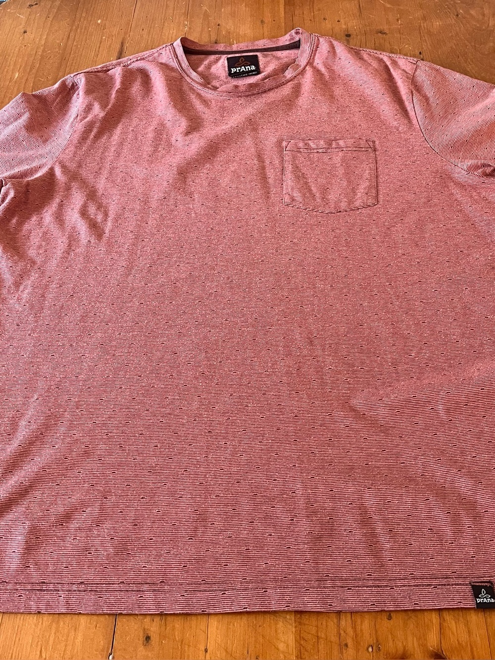 PrAna Men’s Orange and Brown Narrow Stripe Pocket T-Shirt